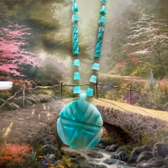 VINTAGE MEXICAN BLUE STONE STATEMENT NECKLACE - Picture 3 of 5